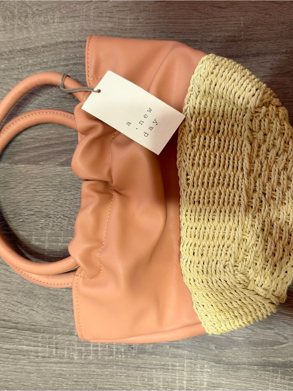 a new day Peach and Natural Woven Handle Tote